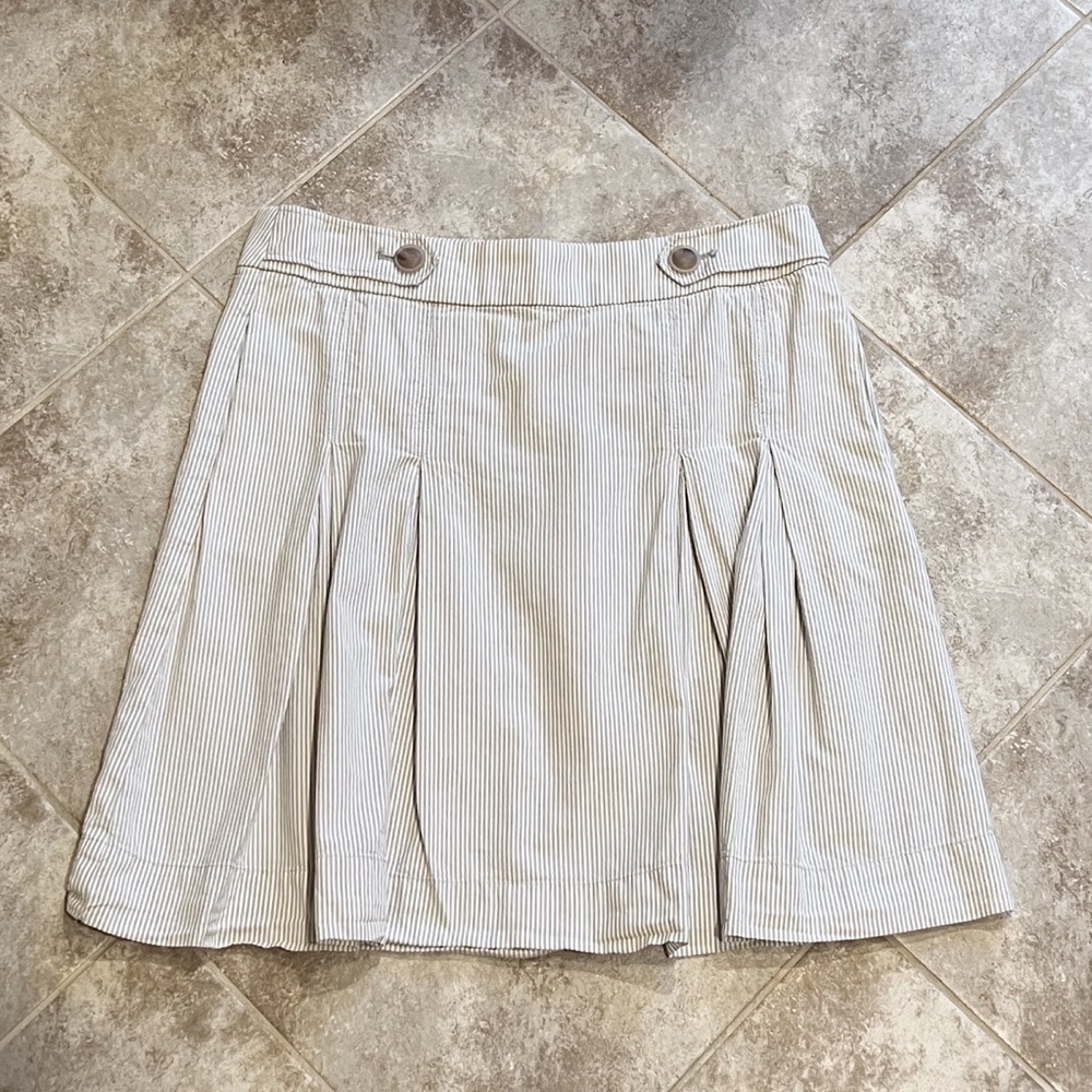 J. Crew cotton pinstripe mini skirt mid rise pockets white gray sz 4